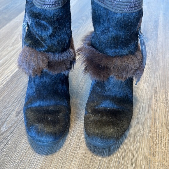 vtg Italian Tecnica 70s 80s brown goat fur mukluk muk luk boots size 7.5 cute - Picture 3 of 15